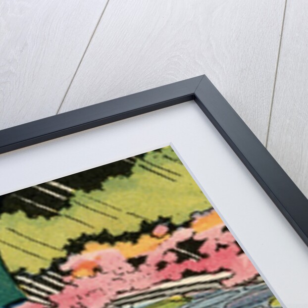 Boy looking at large snail in rain by Anonymous