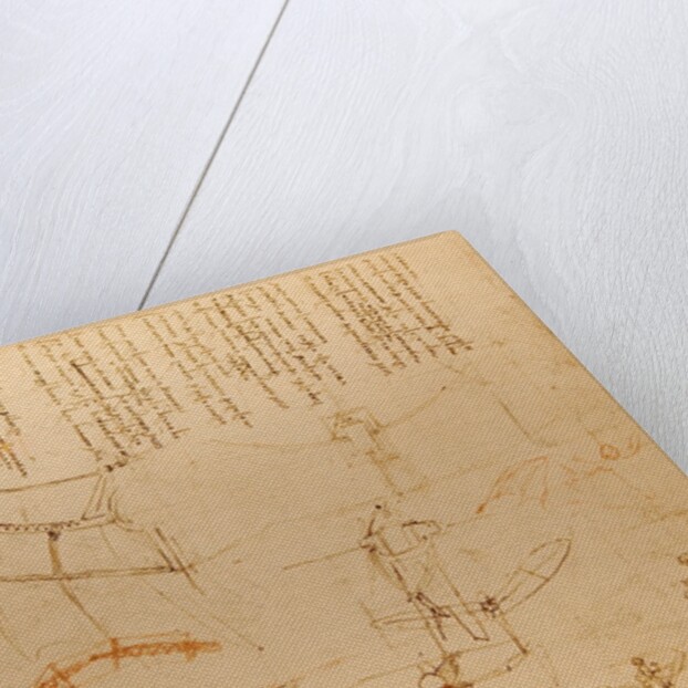 Drawing of flying machine with beating wings by Leonardo da Vinci