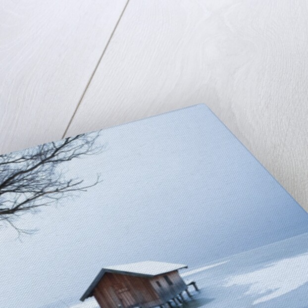 Snow covered pier and boat house at Lake Starnberg by Anonymous