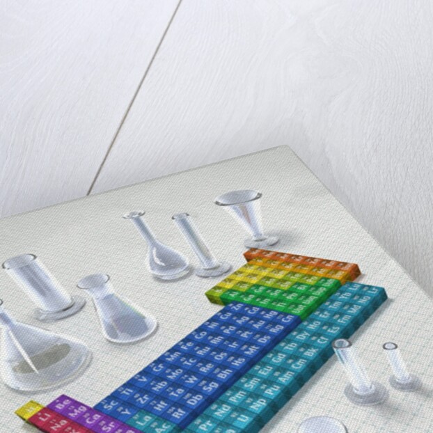 Periodic table of the elements with glassware by Anonymous