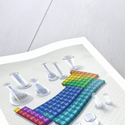 Periodic table of the elements with glassware by Anonymous