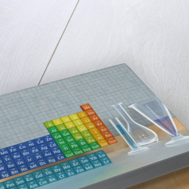 Periodic table of the elements with glassware by Anonymous