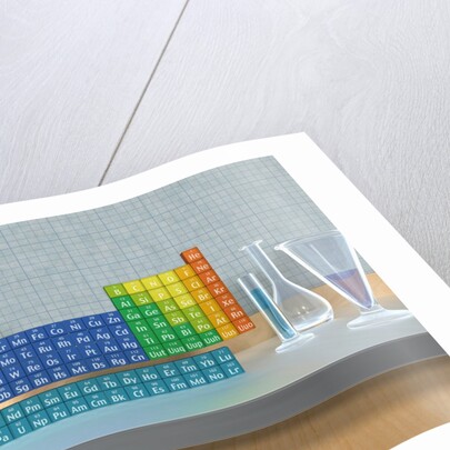 Periodic table of the elements with glassware by Anonymous