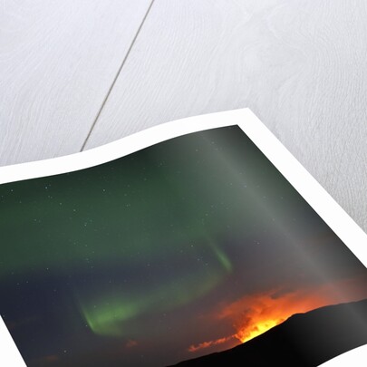Aurora Borealis over eruption at Eyjafjallajokull glacier by Anonymous