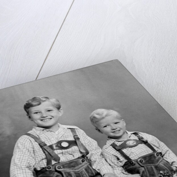 Two brothers pose for a childhood portrait in Germany, ca. 1949 by Anonymous