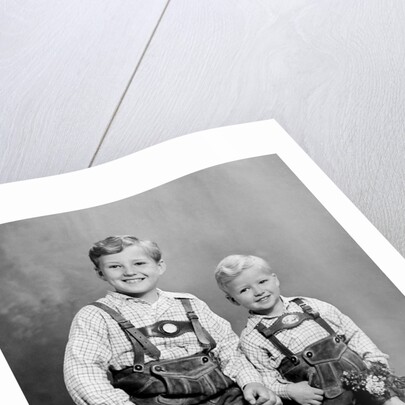 Two brothers pose for a childhood portrait in Germany, ca. 1949 by Anonymous