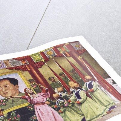 Dancers performing in front of portrait of Mao Zedong by Anonymous