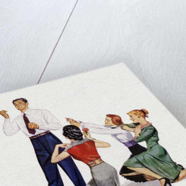 Man worshipped by three women by Anonymous