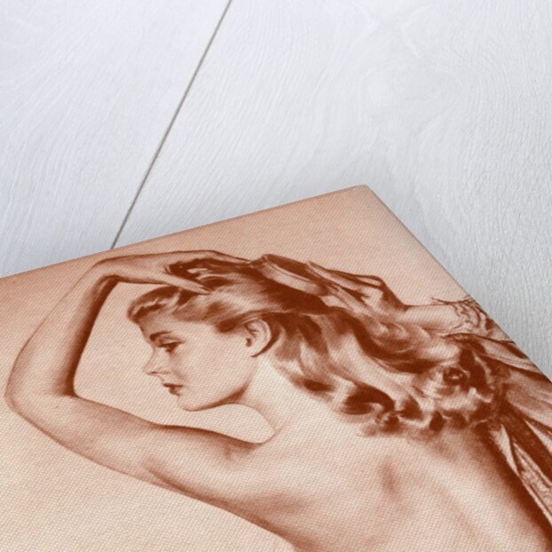 Topless woman brushing hair by Anonymous