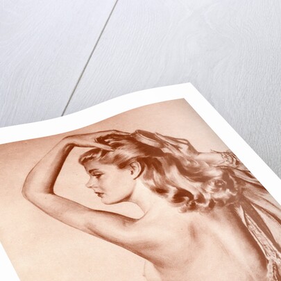 Topless woman brushing hair by Anonymous