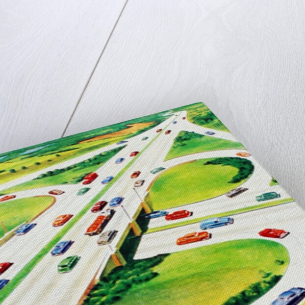 Cars on cloverleaf interchange by Anonymous