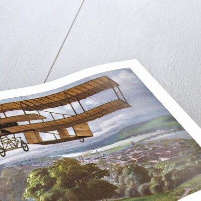 Biplane flying over French countryside by Anonymous