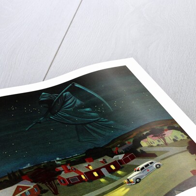Death looming over suburban house by Anonymous