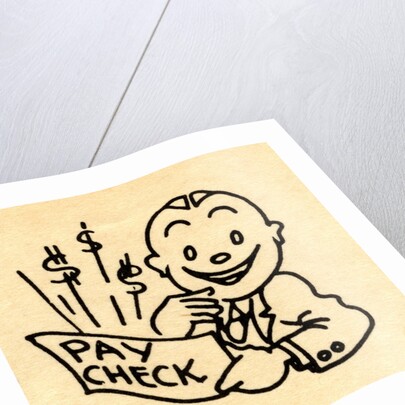 Happy employee holding paycheck by Anonymous