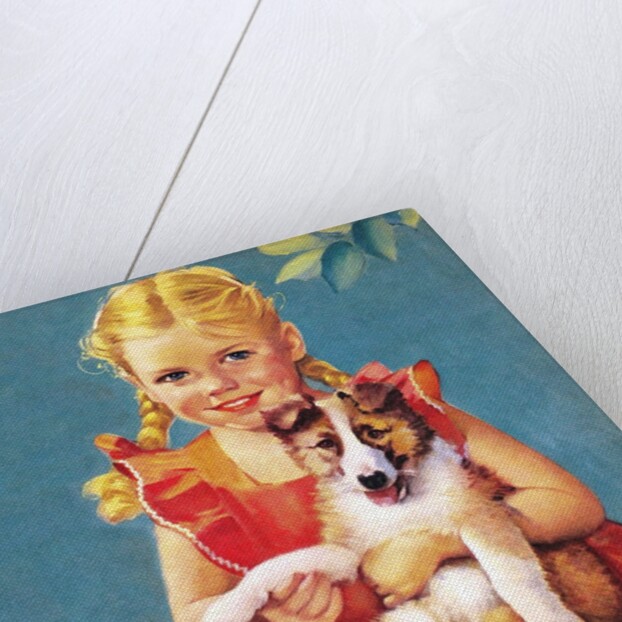 Girl holding collie puppy by Anonymous
