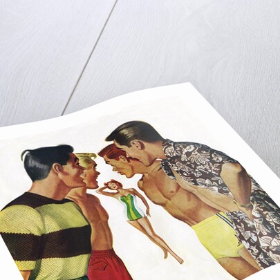 Young men admiring woman in bathing suit by Anonymous