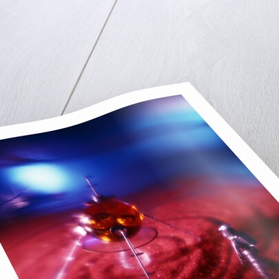 Silver space man astronaut alien walking in red sand to spacecraft by Anonymous