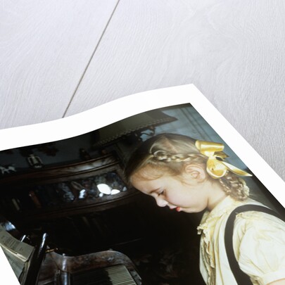 Little blond girl playing practicing the piano by Anonymous