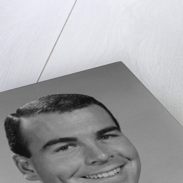 Smiling young man formal attire boutonniere in lapel bridegroom groom by Anonymous