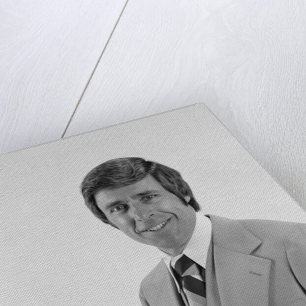 Smiling portrait business man three piece suit with vest by Anonymous