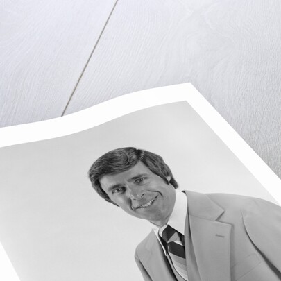 Smiling portrait business man three piece suit with vest by Anonymous