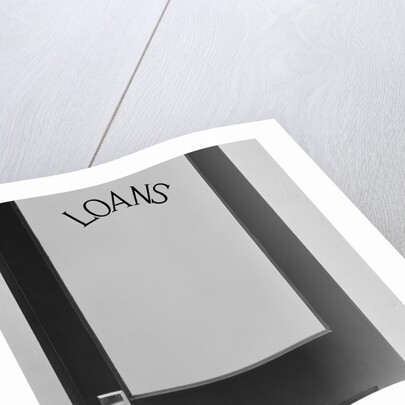 Office door glass panel with sign loans by Anonymous