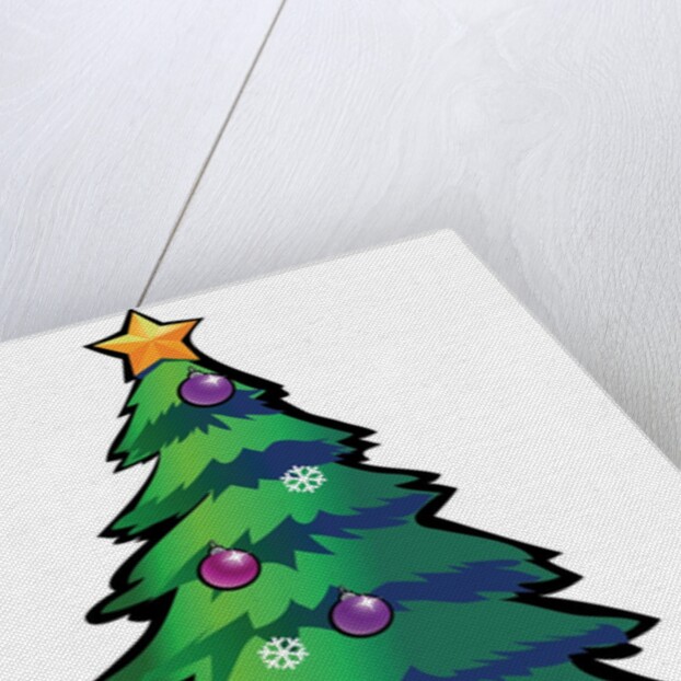 A Christmas tree with ornaments, snowflakes and a star by Anonymous
