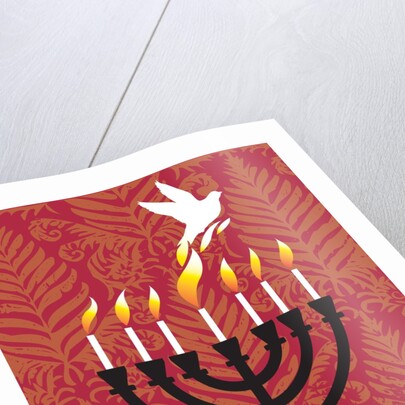 A dove rising from the candles of a menorah by Anonymous