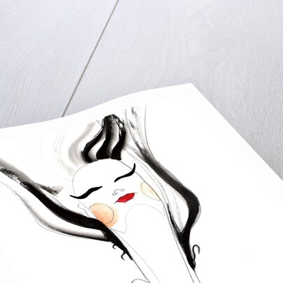 A woman with black hair blowing upwards by Anonymous