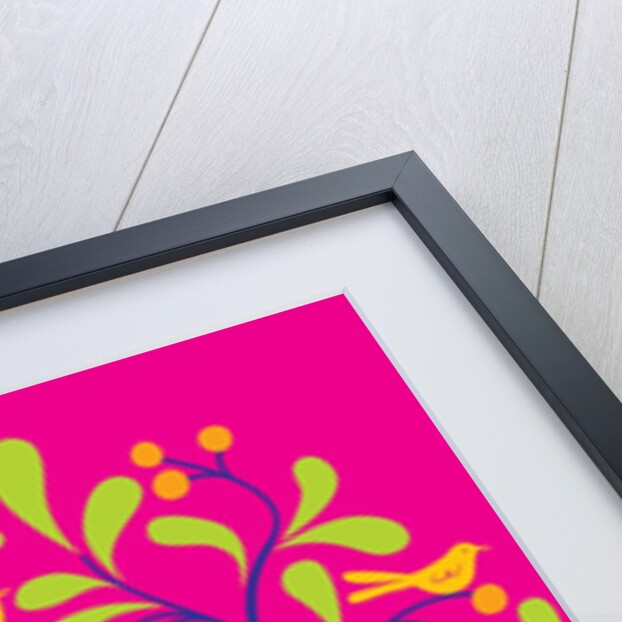 A fruit tree with birds in it on a pink background by Anonymous