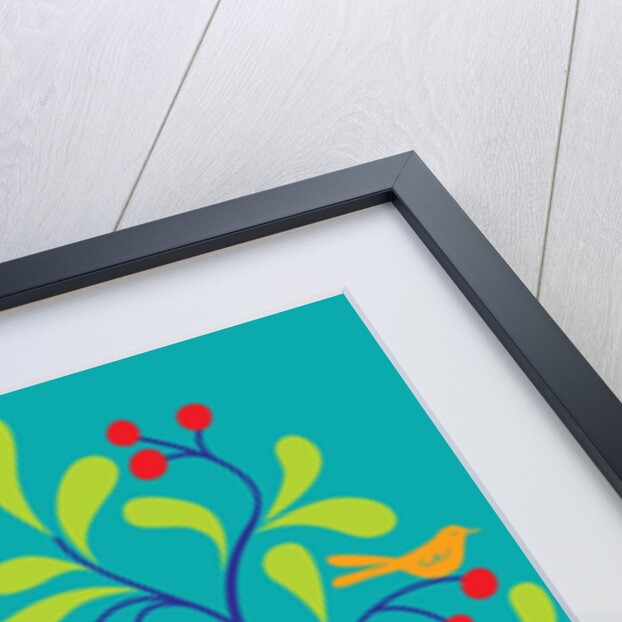 A fruit tree with birds in it on a turquoise background by Anonymous