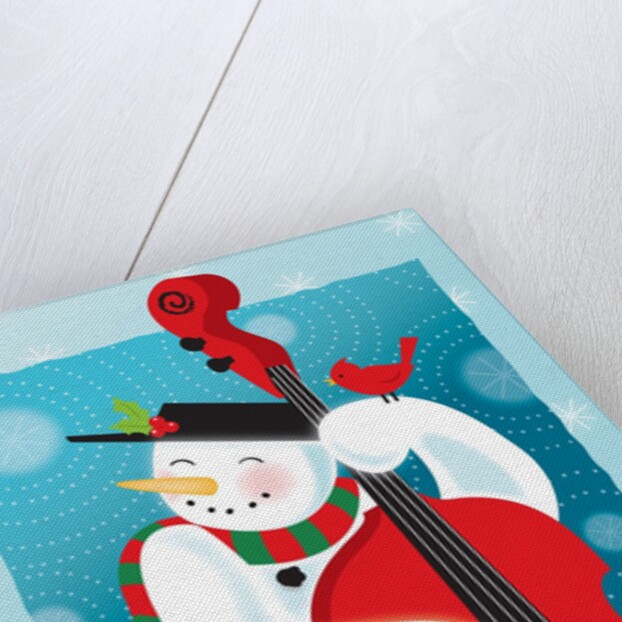 A happy snowman playing an upright bass by Anonymous