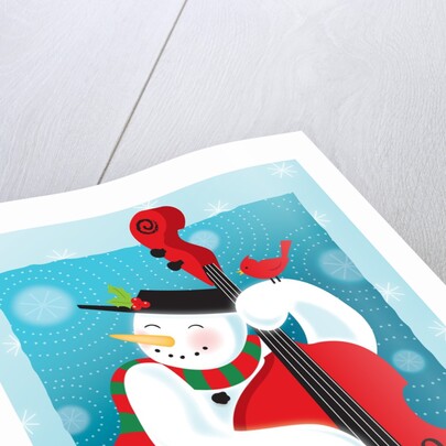 A happy snowman playing an upright bass by Anonymous