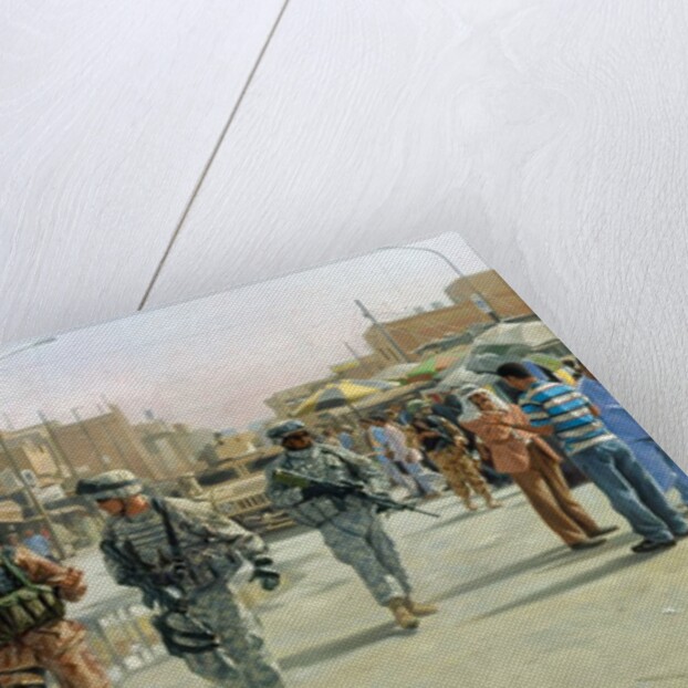 Troops patrolling market in Iraq by Anonymous
