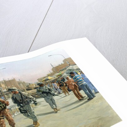Troops patrolling market in Iraq by Anonymous
