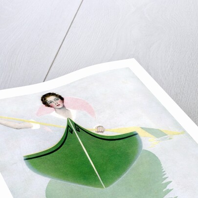 Woman paddling canoe by Anonymous