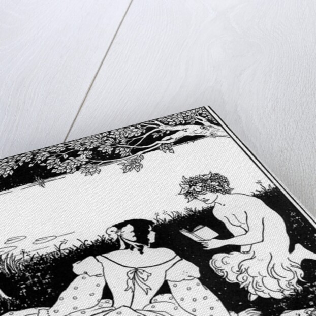 Pan reading to a woman by a brook by Aubrey Beardsley