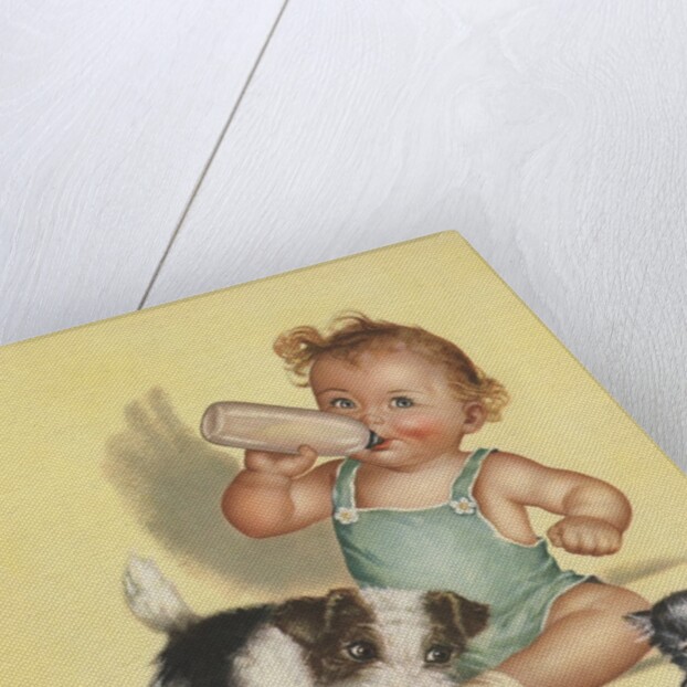 Baby with dog and kitten by Anonymous