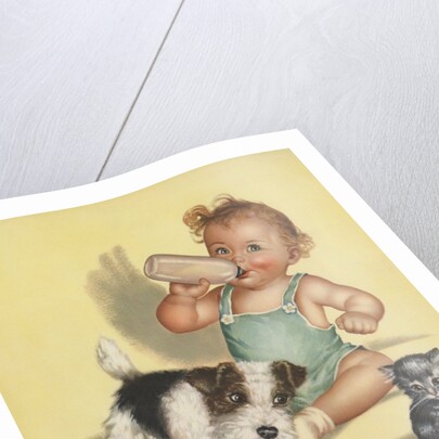Baby with dog and kitten by Anonymous
