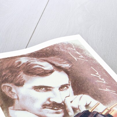 Nikola Tesla with machine by Anonymous