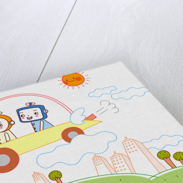 A Robot Couple in a Flying Car by Anonymous