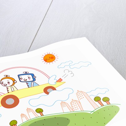 A Robot Couple in a Flying Car by Anonymous