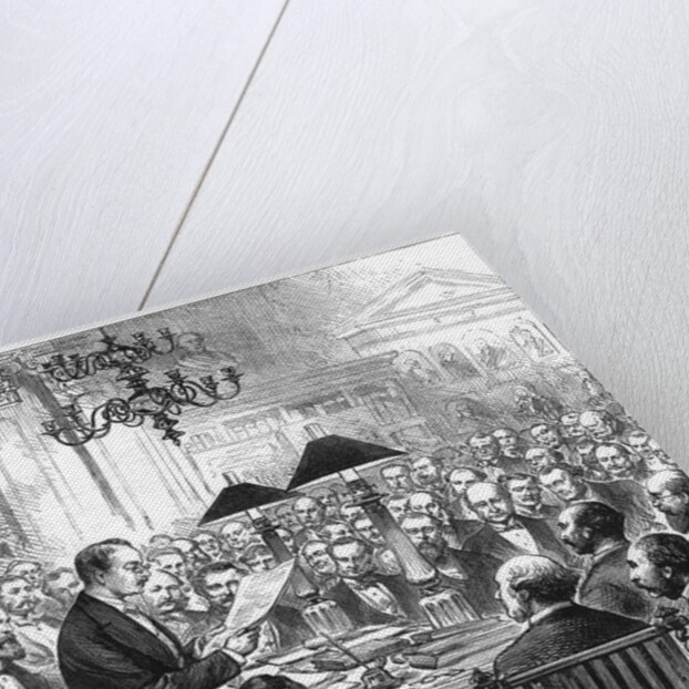 Heinrich Schliemann lecturing in London by Anonymous