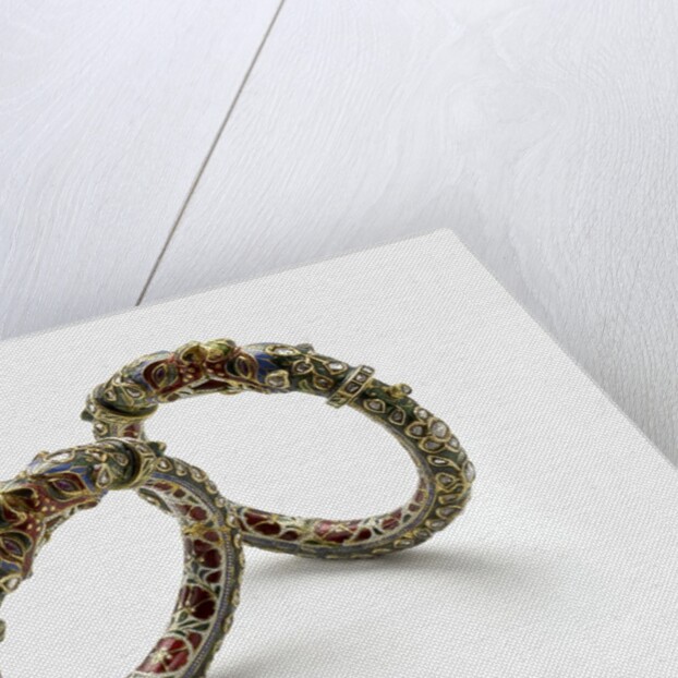 Pair of enamelled Indian Mughal period Kada bracelets by Anonymous