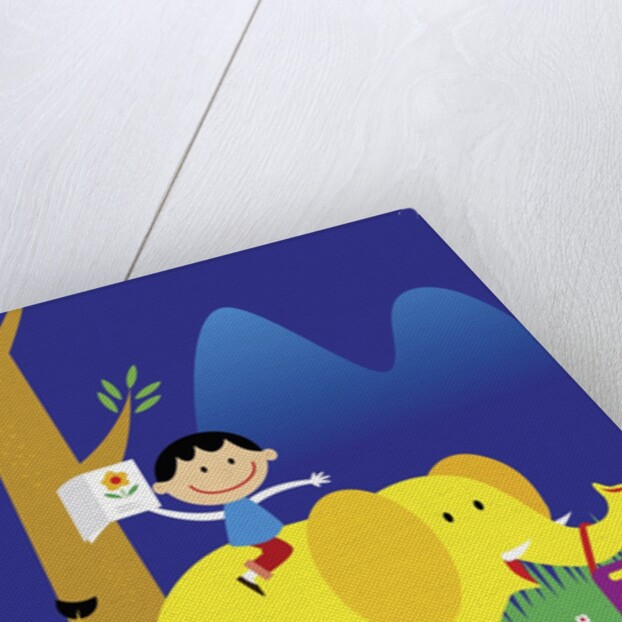 Boy Riding Elephant by Anonymous