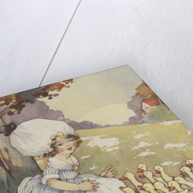 Illustration of girl with ducklings by Anonymous