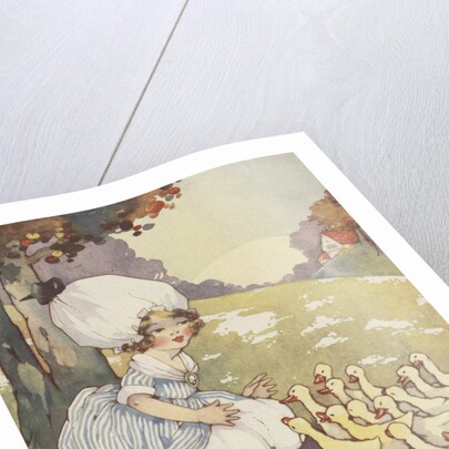 Illustration of girl with ducklings by Anonymous