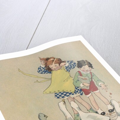 Illustration of children feeding geese by Anonymous