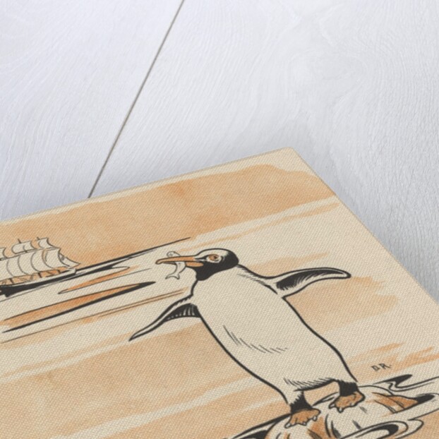 Illustration of penguin eating fish by Anonymous