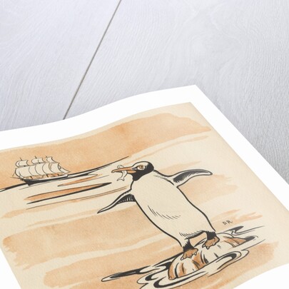 Illustration of penguin eating fish by Anonymous